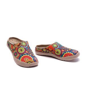 Uin Blossom Malaga Women's Slip On Mules Boho Floral Colorful Canvas Size 8.5